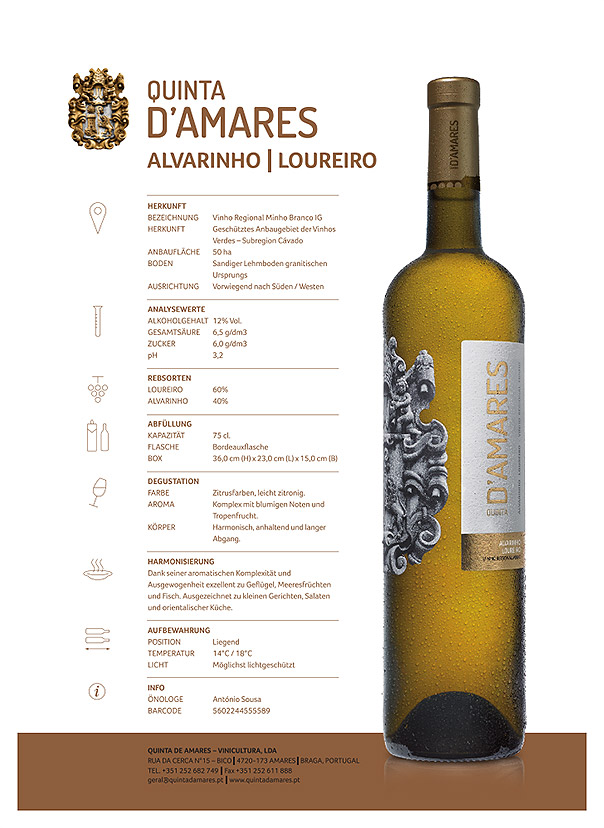 Die Technischen Angaben zum QUINTA D'AMARES Alvarinho-Loureiro als PDF-Datei herunterzuladen