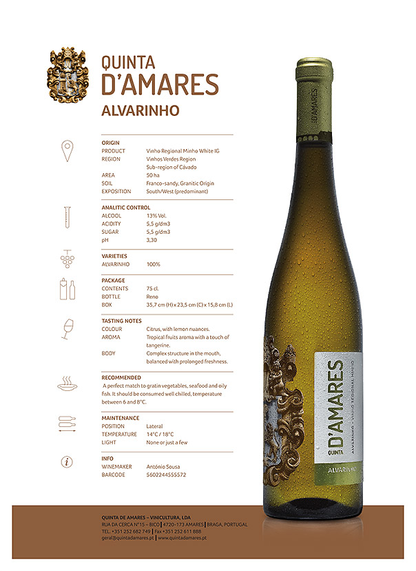 Download Technical pages of white wine QUINTA D'AMARES Alvarinho